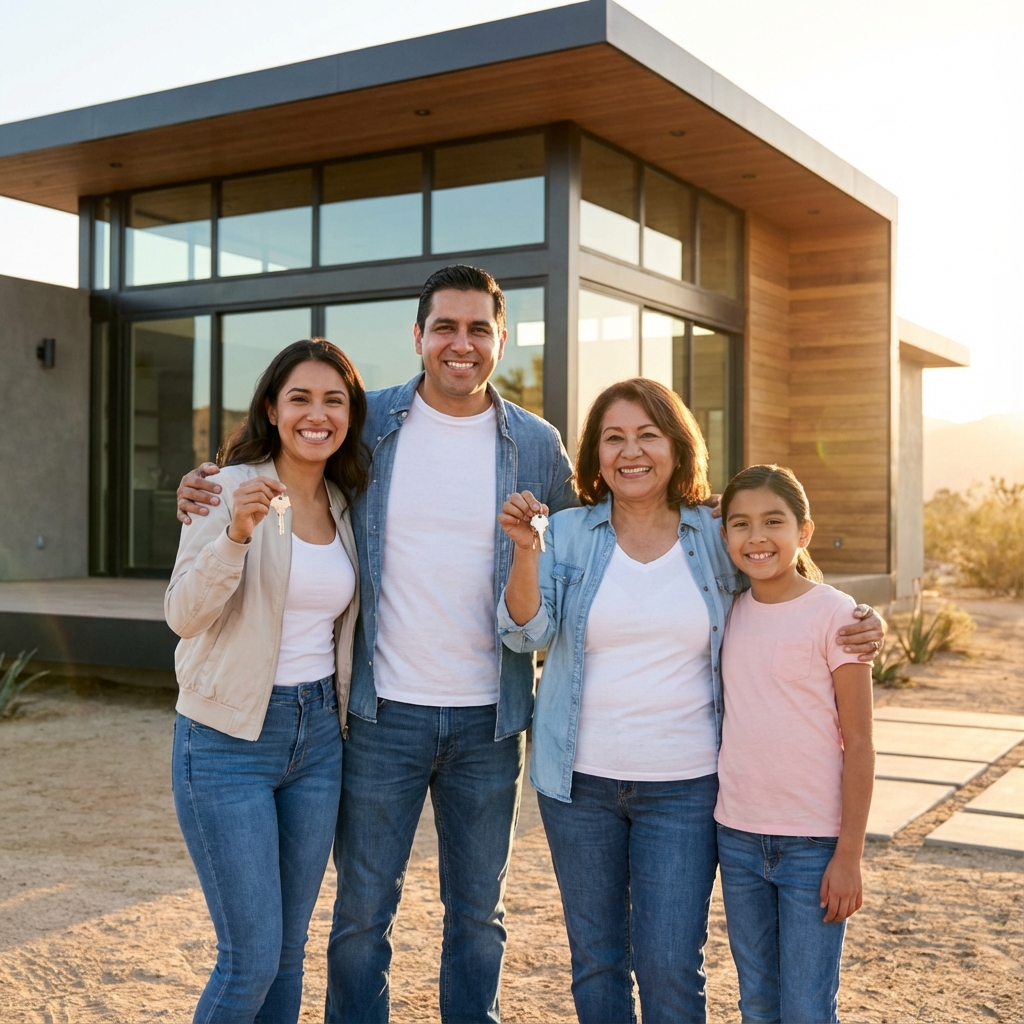 Happy family with new home
